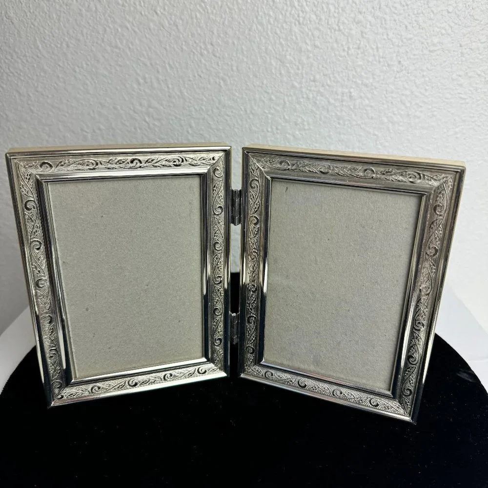Vintage Double Silver Filigree Metal Picture Frame